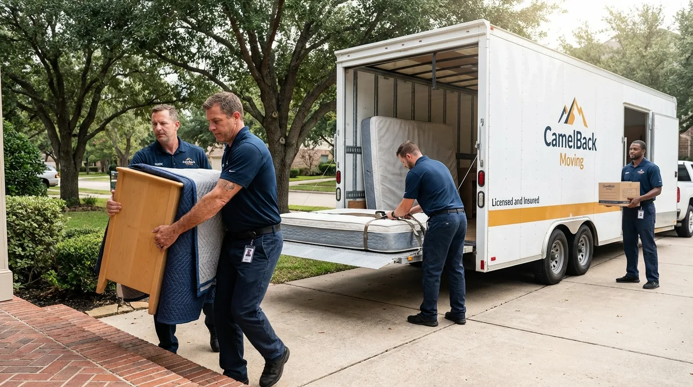 Crew loading residential truck for cross-state move from Ontario, NY