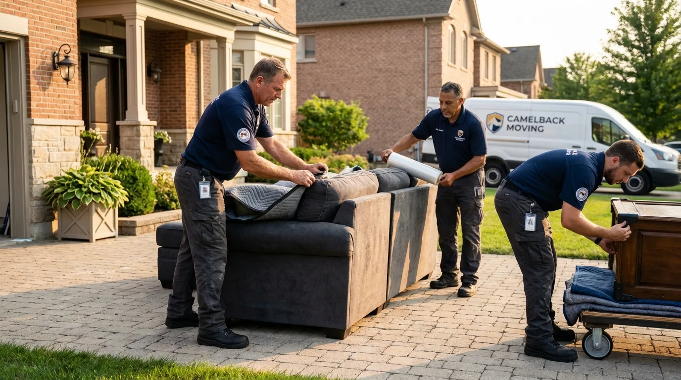 Large estate moving crew wrapping furniture in Ontario, NY