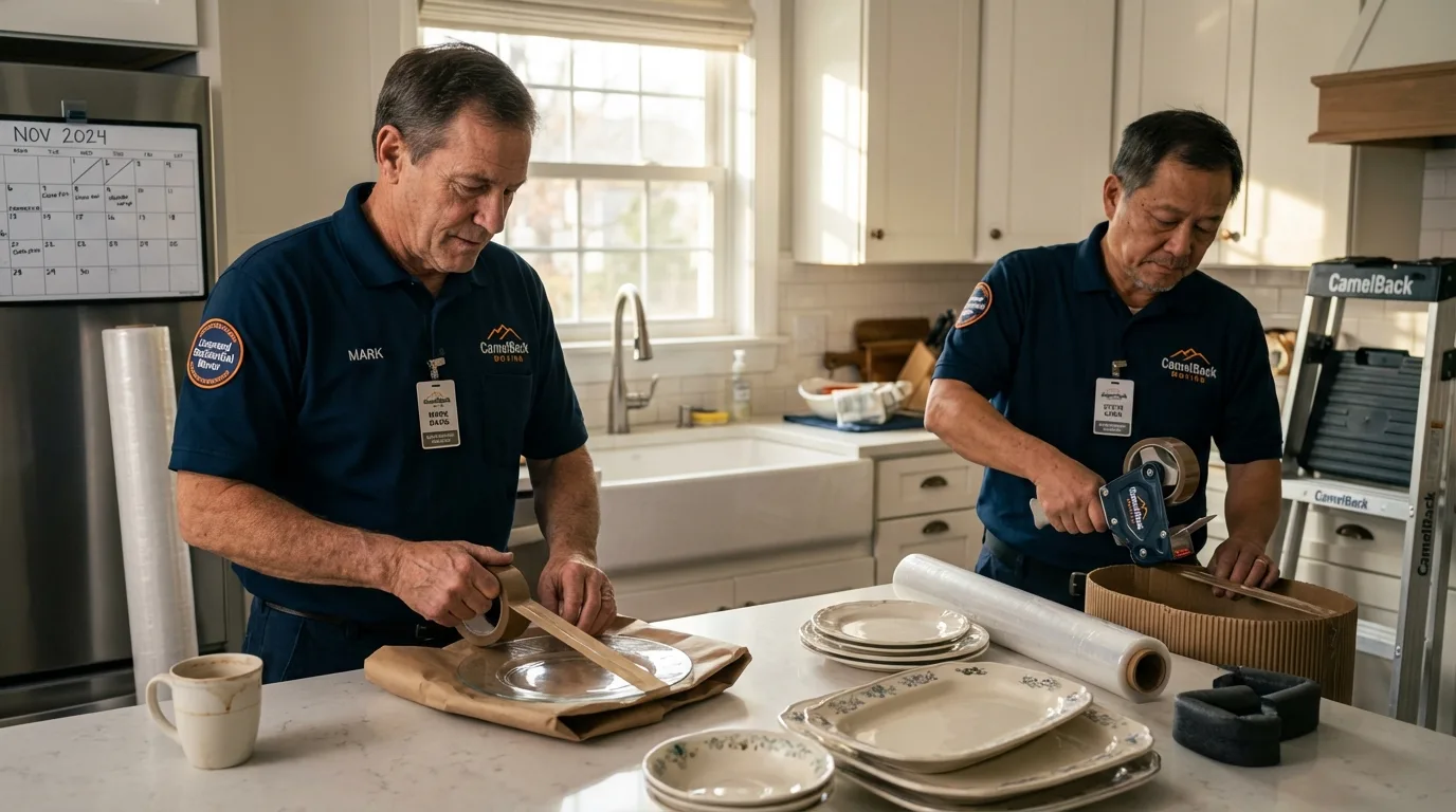 Professional crew packing kitchen dishware in Ontario, NY